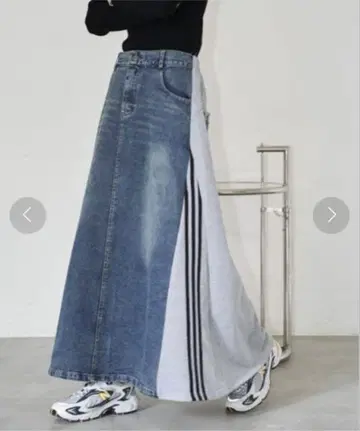 안티로자 홀리데이 사이드 라인 블로킹 데님 스커트
