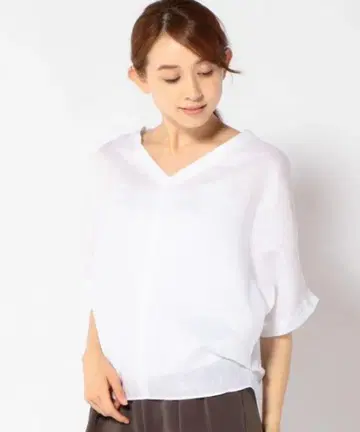 쉽스 우먼 화이트 V넥 돌먼 슬리브 탑