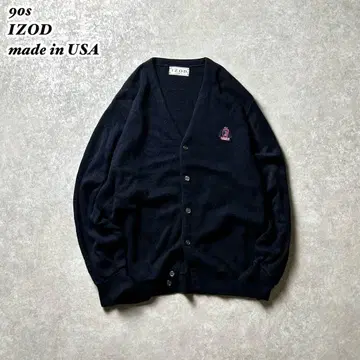 90s IZOD 미국제 USA 블랙 아크릴 니트 가디건 자수 택