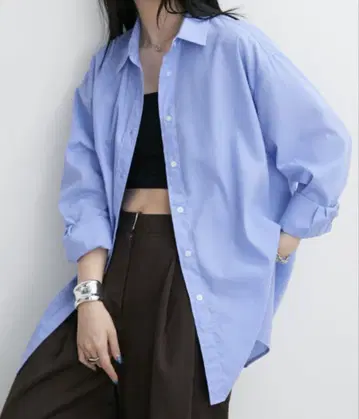 Aunt mari's 색스 블루 오버 사이즈 셔츠 긴팔