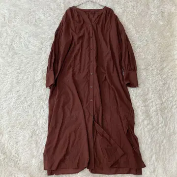 PLST 밴드 카라 스키퍼 롱 셔츠 원피스 브라운 M 최근