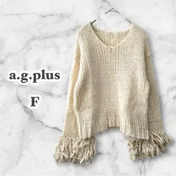 a.g.plus 에이지 플러스 아이보리 프린지 니트 (F) 긴팔 세련된
