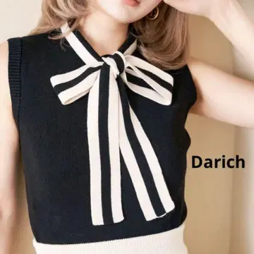 신상품 미사용 Darich 다리치 보타이 슬리브리스 니트 탑 리본