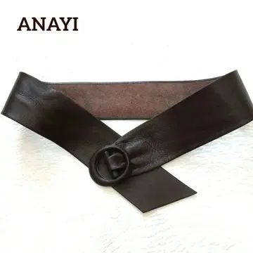 ANAYI 아나이 가죽 싸개 버클 새시 벨트 다크 브라운 와이드