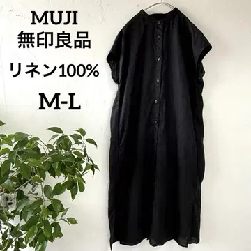MUJI 프렌치 린넨 워시드 프렌치 슬리브 원피스 M-L 린넨