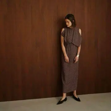 CLANE 클라네 깅엄 체크 손수건 원피스 브라운 사이즈 2