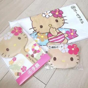 헬로키티 일광화상 제일복권 당첨 복권 손거울 거즈 타월 얼굴 모양 파우치