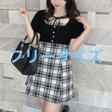 리본 체크 미니 OP 에블린 에블린 블랙 미니 원피스