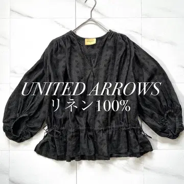 유나이티드 애로우즈 린넨 100% 블라우스 일본제 전체 자수 개더링