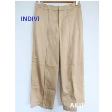 INDIVI 하이 스트레치 와이드 치노 팬츠 L 40 베이지 55327