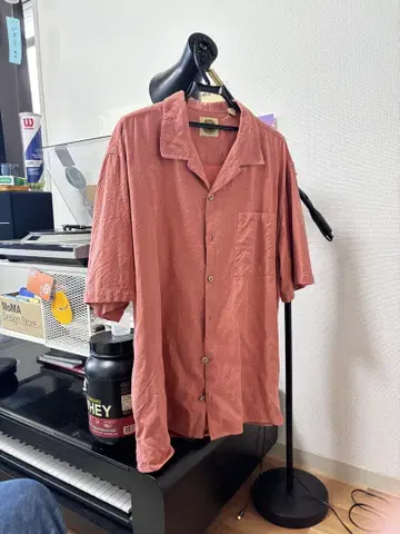 실크 코튼 오픈 카라 셔츠