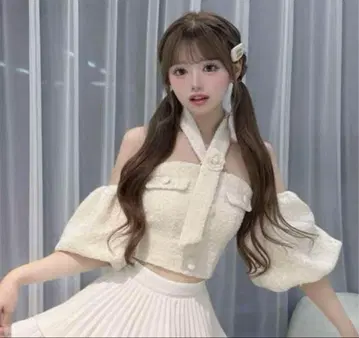 darich 다리치 홀터넥 오프숄더 트위드 상의