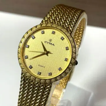 CYMA 12P 다이아몬드 남성용 워치 골드 쿼츠