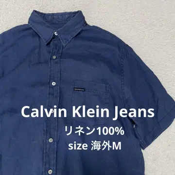 캘빈클라인 진 린넨 100% 원 포인트 반팔 셔츠 해외 M