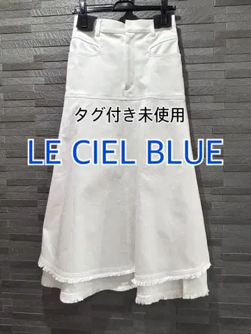 LE CIEL BLUE 화이트 불규칙한 밑단 플레어 스커트 34
