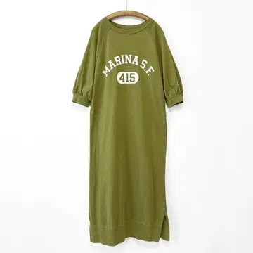 SHIPS 러셀 애슬레틱 별주 칼리지 로고 원피스 5부 소매 올리브