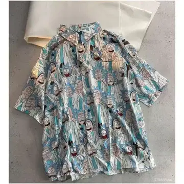 빈티지풍 카툰 패턴 꽃무늬 알로하 셔츠 분위기 있는 빈티지풍 셔츠