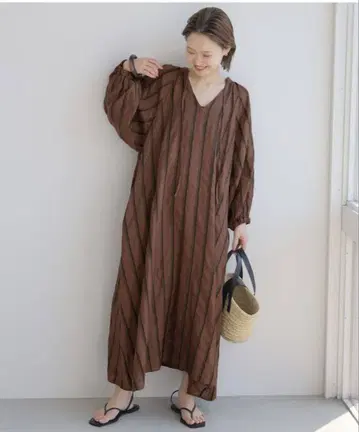 slobe iena 스트라이프 롱 원피스 브라운