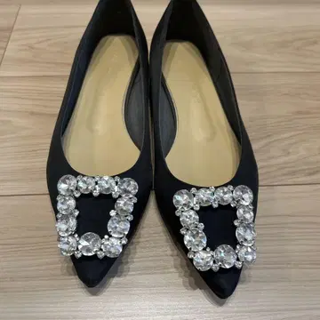 블랙 크리스탈 플랫 슈즈 23.5cm