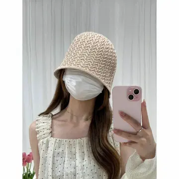 새상품 귀여운 니트 패턴 벨 햇 베이지