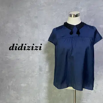 didizizi 블라우스 시스루 프린지 광택감 네이비 S 4076