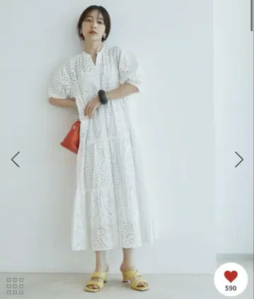 VIS 자수 레이스 티어드 원피스