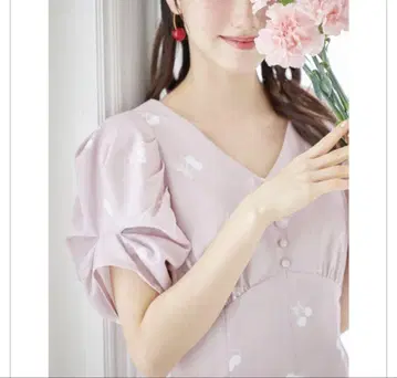 새상품급 체리 패턴 체리 패턴 퍼프 슬리브 롱 원피스 더스티 핑크