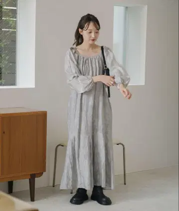 2024AW Kastane 리프 자카드 원피스 그레이