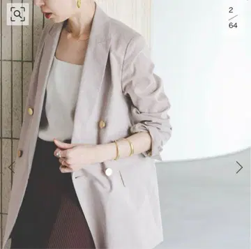 NOBLE 린넨 스트레치 피크 라펠 더블 자켓 38