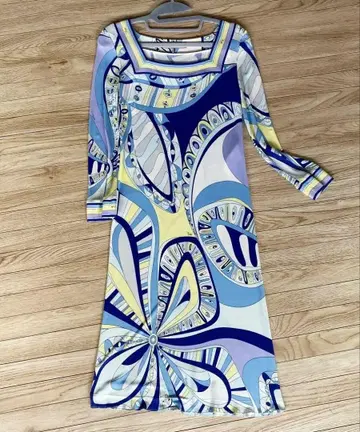 EMILIO PUCCI 기하학 패턴 긴팔 원피스 36 블루 푸치
