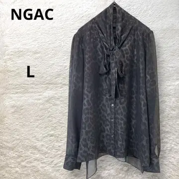 NGAC 애니멀 무늬 시어 탑 셔츠 보타이 블라우스 광택 있음 블랙 L