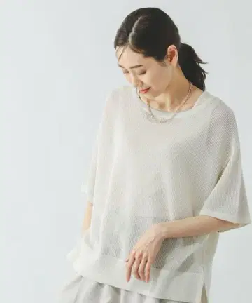 글로벌 워크 세탁 가능한 메쉬 라메 풀오버 * 탱크 아이보리 M