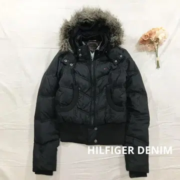 힐피거 데님 블랙 퍼 소매 리브 다운 자켓 아우터 S