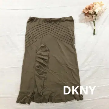 DKNY 다나 캐런 뉴욕 허리밴딩 무릎 기장 프릴 스커트 카키 S