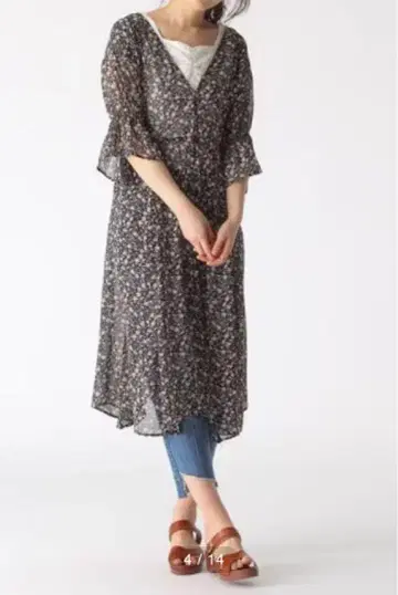 mysty woman 쉬폰 꽃무늬 가운 원피스 F