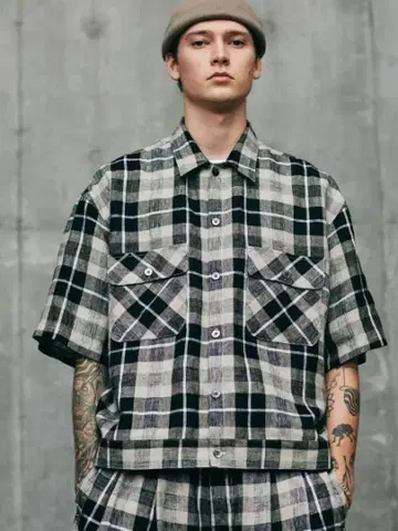 인기 COOTIE (쿠티) Linen Check Work S/S