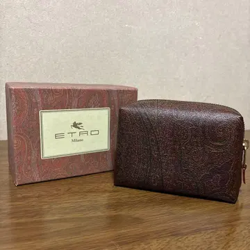 [새상품급] ETRO 브라운 가죽 파우치 페이즐리 무늬