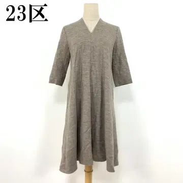 LA3875 23구 5부 소매 V넥 플레어 원피스 베이지 32
