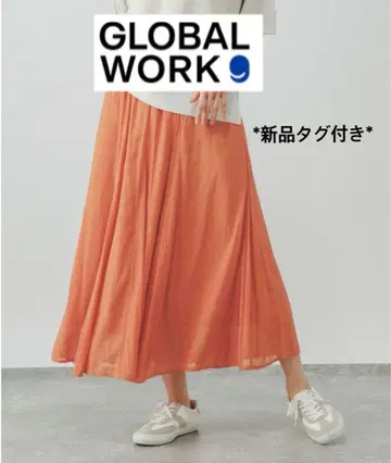 GLOBAL WORK 에어리 릴랙스 플레어 스커트 오렌지 택 포함 새상품