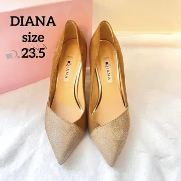 DIANA 스웨이드 베이지 라메 펌프스 하이힐 핑힐 23.5