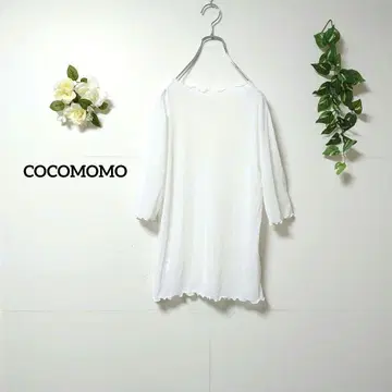 COCOMOMO 시어 블라우스 7부 소매 스트레치 화이트