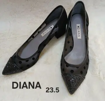 새상품급! DIANA 다이애나 도트 무늬 펌프스 23.5cm 블랙