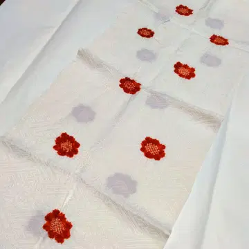 순수 실크 오비 장식 천, 링 장식, 짜기, 화이트, 레드