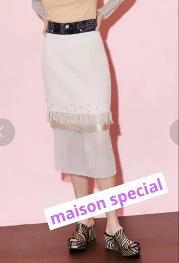 maison special 비쥬 펄 프린지 레이어드 타이트 스커트