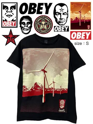 OBEY 티셔츠 S 블랙 USA 구제 의류