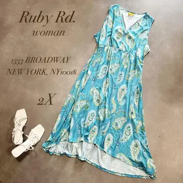 Ruby Rd. / 블루 페이즐리 무늬 드레스 슬리브리스 원피스 2X