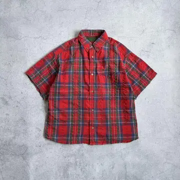 90s cityboy gd 반팔 체크 셔츠 짧은 기장 박스 실루엣