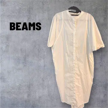 BEAMS 셔츠 원피스 밴드 카라 개더 백 디자인 루즈핏