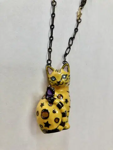 ANNA SUI 안나수이 고양이 모양 에나멜 펜던트 목걸이