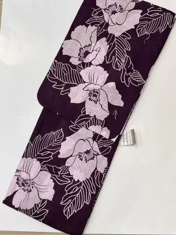 보라색 꽃무늬 유카타 단품 단색